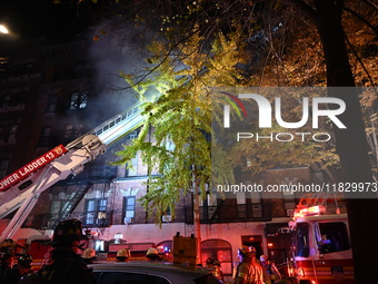 A third alarm fire impacts a building on the Upper East Side of Manhattan, New York, United States, on December 2, 2024. At 526 E 82nd Stree...