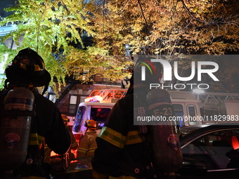 A third alarm fire impacts a building on the Upper East Side of Manhattan, New York, United States, on December 2, 2024. At 526 E 82nd Stree...