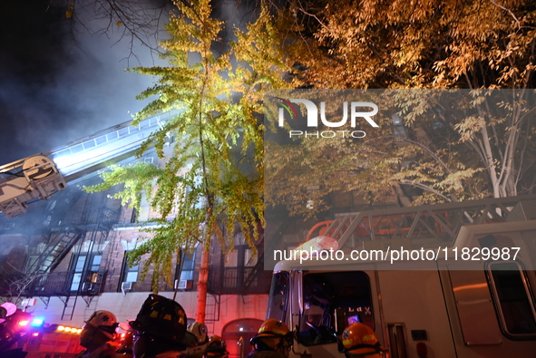 A third alarm fire impacts a building on the Upper East Side of Manhattan, New York, United States, on December 2, 2024. At 526 E 82nd Stree...