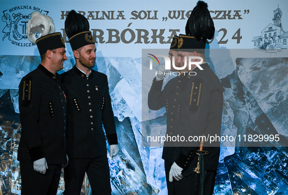 WIELICZKA, POLAND - DECEMBER 02:   
Miners chatting ahead of the arrival of the President of Poland, Andrzej Duda, for the  celebrations of...