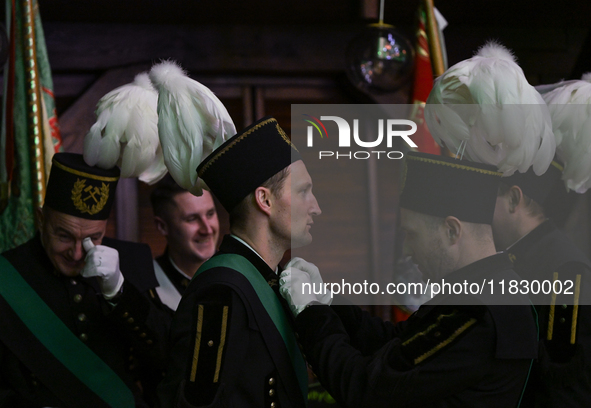 WIELICZKA, POLAND - DECEMBER 02:   
Miners getting ready ahead of the arrival of President of Poland, Andrzej Duda, for the celebrations of...