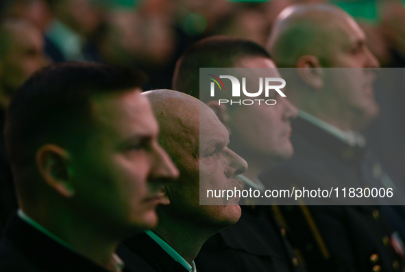 WIELICZKA, POLAND - DECEMBER 02:   
Miners listen to President of Poland, Andrzej Duda's speech as he participates in the celebrations of St...