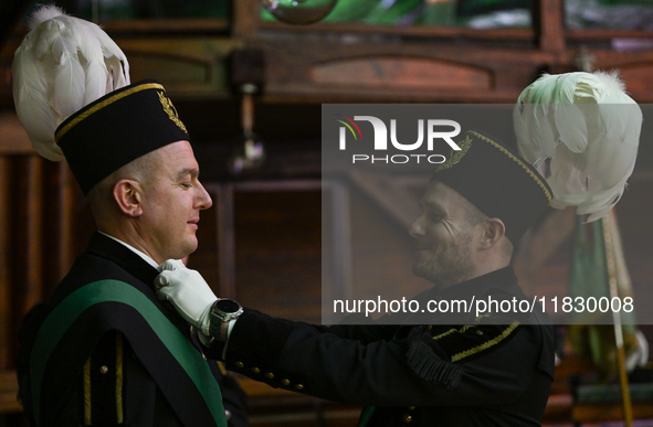 WIELICZKA, POLAND - DECEMBER 02:   
Miners getting ready ahead of the arrival of President of Poland, Andrzej Duda, for the celebrations of...