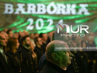 WIELICZKA, POLAND - DECEMBER 02:   
Miners listen to President of Poland, Andrzej Duda's speech as he participates in the celebrations of St...