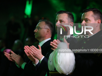 WIELICZKA, POLAND - DECEMBER 02:   
(L-P) President of Poland, Andrzej Duda, Defence Minister, Wladyslaw Kosiniak-Kamysz, and Lukasz Sadkiew...