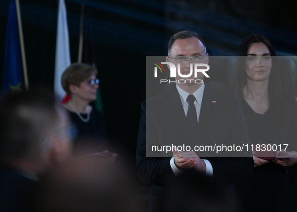 WIELICZKA, POLAND - DECEMBER 02:   
President of Poland, Andrzej Duda, decorates distinguished employees of the Wieliczka Salt Mine during t...