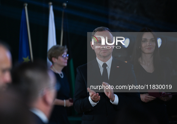 WIELICZKA, POLAND - DECEMBER 02:   
President of Poland, Andrzej Duda, decorates distinguished employees of the Wieliczka Salt Mine during t...