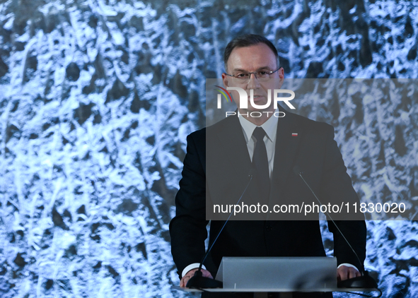 WIELICZKA, POLAND - DECEMBER 02:   
President of Poland, Andrzej Duda, speaks during the 2024 celebrations of St. Barbara's Day at the Wieli...