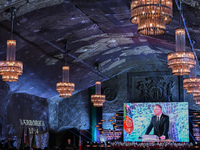 WIELICZKA, POLAND - DECEMBER 02:   
President of Poland, Andrzej Duda, speaks during the 2024 celebrations of St. Barbara's Day at the Wieli...