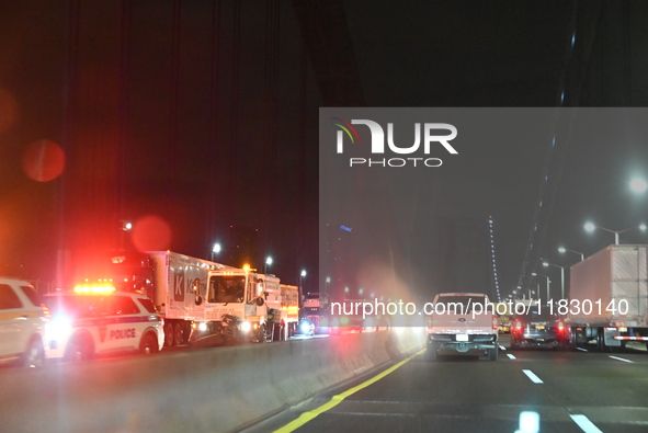 An accident with injuries and an extrication reportedly involving construction workers closes several lanes on the George Washington Bridge...