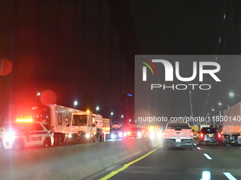 An accident with injuries and an extrication reportedly involving construction workers closes several lanes on the George Washington Bridge...