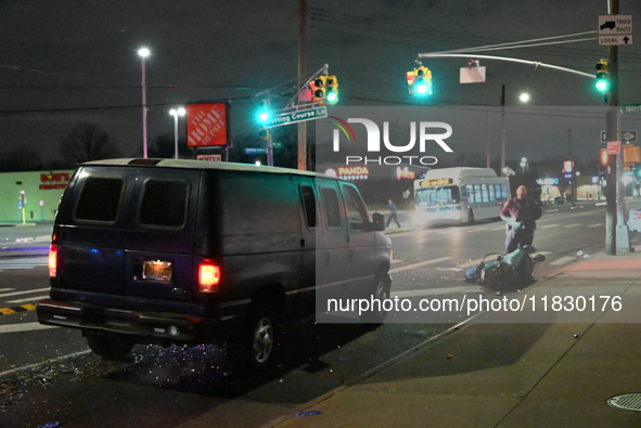 A person is struck by a van while crossing in Queens, New York, United States, on December 3, 2024. At around 12:20 a.m. on Tuesday, an indi...