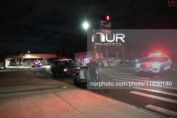 A person is struck by a van while crossing in Queens, New York, United States, on December 3, 2024. At around 12:20 a.m. on Tuesday, an indi...