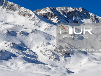 Shadows on the snow-covered slopes of the Gran Sasso massif in Campo Imperatore, Gran Sasso d'Italia, Italy, on November 16, 2024.  (