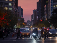 A view of a street in downtown Tehran, Iran, on December 2, 2024, at sunset. (