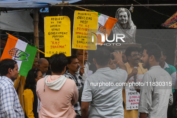 The South Kolkata District Congress organizes a protest demonstration in Kolkata, India, on December 3, 2024, against violence occurring in...