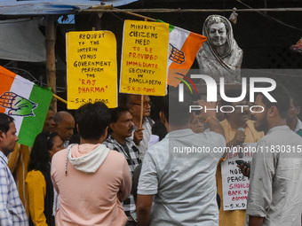 The South Kolkata District Congress organizes a protest demonstration in Kolkata, India, on December 3, 2024, against violence occurring in...