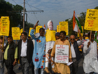 An effigy of Muhammad Yunus is seen during a protest organized by the South Kolkata District Congress in Kolkata, India, on December 3, 2024...