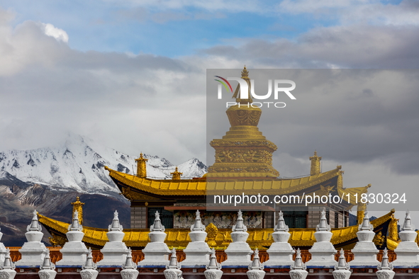 Muya Golden Pagoda is in Ganzi Prefecture, Sichuan province, China, on October 19, 2024. 