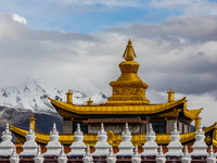 Muya Golden Pagoda is in Ganzi Prefecture, Sichuan province, China, on October 19, 2024. (