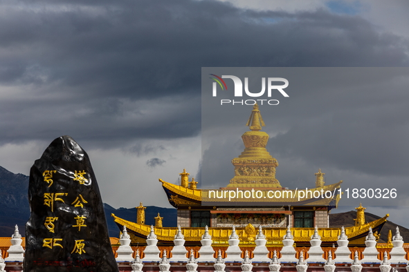 Muya Golden Pagoda is in Ganzi Prefecture, Sichuan province, China, on October 19, 2024. 