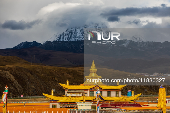 Muya Golden Pagoda is in Ganzi Prefecture, Sichuan province, China, on October 19, 2024. 