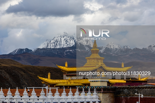 Muya Golden Pagoda is in Ganzi Prefecture, Sichuan province, China, on October 19, 2024. 