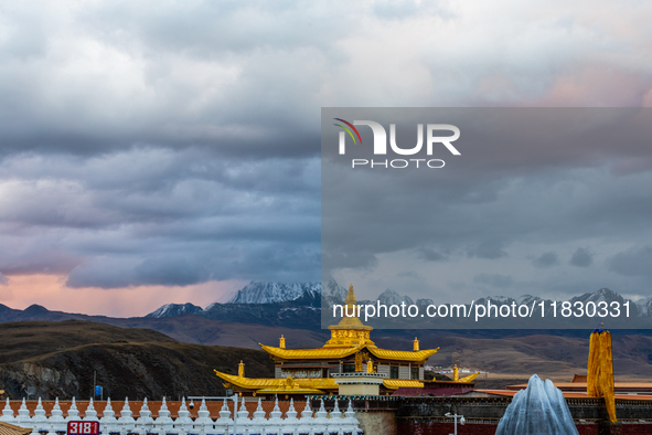 Muya Golden Pagoda is in Ganzi Prefecture, Sichuan province, China, on October 19, 2024. 