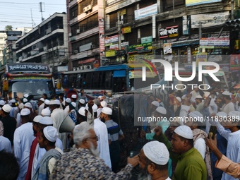 Islami Andolon Bangladesh stages a demonstration procession at the Baitul Mukarram mosque area in Dhaka, Bangladesh, on December 3, 2024. Th...