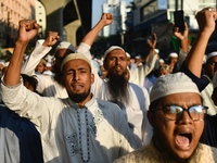 Islami Andolon Bangladesh stages a demonstration procession at the Baitul Mukarram mosque area in Dhaka, Bangladesh, on December 3, 2024. Th...