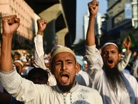 Islami Andolon Bangladesh stages a demonstration procession at the Baitul Mukarram mosque area in Dhaka, Bangladesh, on December 3, 2024. Th...