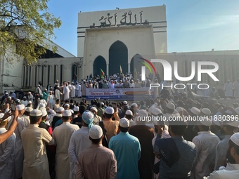 Islami Andolon Bangladesh stages a demonstration procession at the Baitul Mukarram mosque area in Dhaka, Bangladesh, on December 3, 2024. Th...