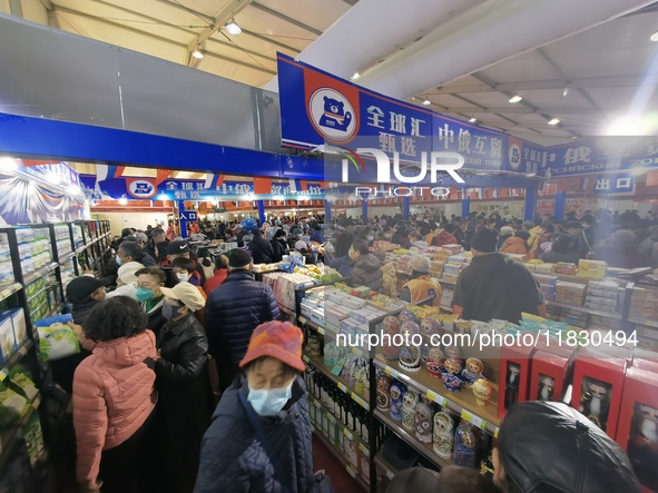 Citizens buy Russian goods at the Wukesong Sino-Russian Mutual Trade Pavilion in Beijing, China, on December 3, 2024. 