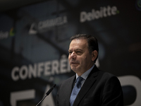 Prime Minister Luis Montenegro speaks at the ''Factory 2030'' conference of the ECO newspaper at the Alfandega do Porto Congress Center, Sal...