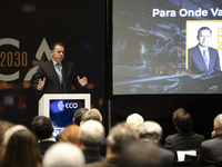 Prime Minister Luis Montenegro speaks at the ''Factory 2030'' conference of the ECO newspaper at the Alfandega do Porto Congress Center, Sal...