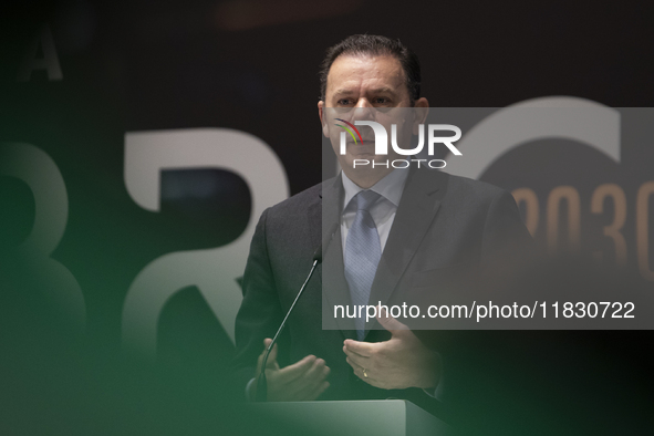 Prime Minister Luis Montenegro speaks at the ''Factory 2030'' conference of the ECO newspaper at the Alfandega do Porto Congress Center, Sal...