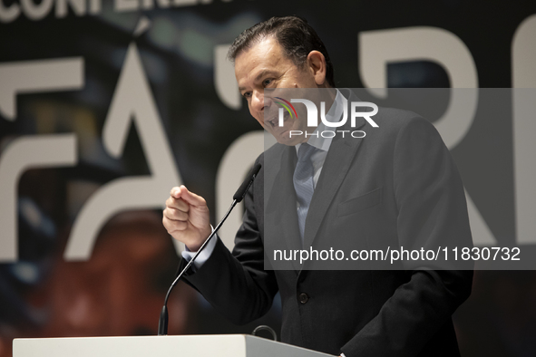 Prime Minister Luis Montenegro speaks at the ''Factory 2030'' conference of the ECO newspaper at the Alfandega do Porto Congress Center, Sal...