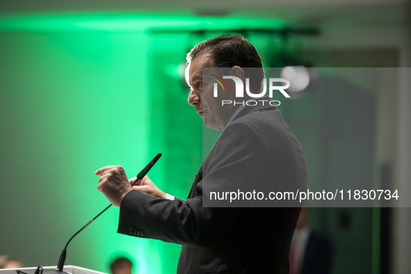 Prime Minister Luis Montenegro speaks at the ''Factory 2030'' conference of the ECO newspaper at the Alfandega do Porto Congress Center, Sal...