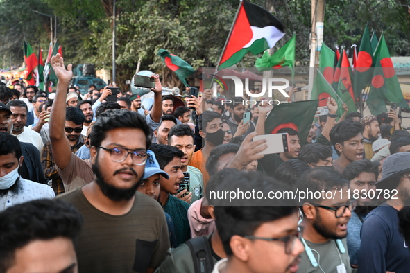 Activists of the Jatiya Nagarik Committee (National Citizens Committee) stage a protest rally against the attack on the Bangladesh Assistant...