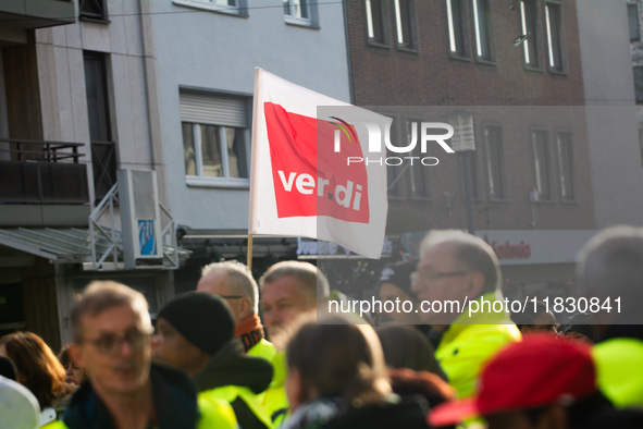 A general view of the rally organized by the ver.di labor union at Harmonie Square in Rheydt, Germany, on December 3, 2024, during the rally...