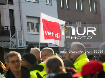 A general view of the rally organized by the ver.di labor union at Harmonie Square in Rheydt, Germany, on December 3, 2024, during the rally...