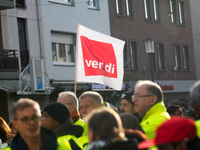 A general view of the rally organized by the ver.di labor union at Harmonie Square in Rheydt, Germany, on December 3, 2024, during the rally...