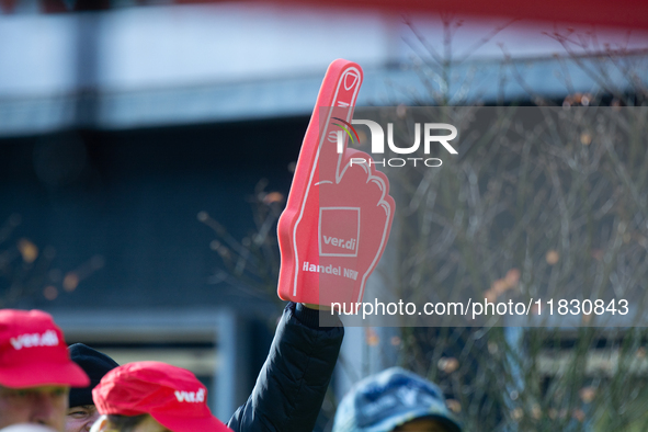 A general view of the rally organized by the ver.di labor union at Harmonie Square in Rheydt, Germany, on December 3, 2024, during the rally...