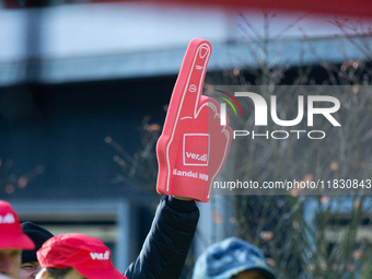 A general view of the rally organized by the ver.di labor union at Harmonie Square in Rheydt, Germany, on December 3, 2024, during the rally...