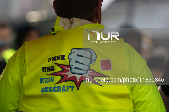 A general view of the rally organized by the ver.di labor union at Harmonie Square in Rheydt, Germany, on December 3, 2024, during the rally...