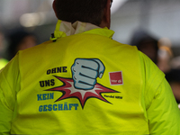 A general view of the rally organized by the ver.di labor union at Harmonie Square in Rheydt, Germany, on December 3, 2024, during the rally...