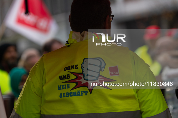 A general view of the rally organized by the ver.di labor union at Harmonie Square in Rheydt, Germany, on December 3, 2024, during the rally...