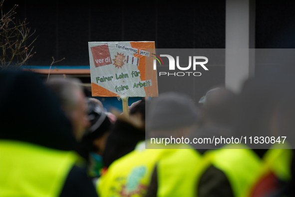 A general view of the rally organized by the ver.di labor union at Harmonie Square in Rheydt, Germany, on December 3, 2024, during the rally...