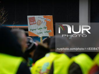 A general view of the rally organized by the ver.di labor union at Harmonie Square in Rheydt, Germany, on December 3, 2024, during the rally...