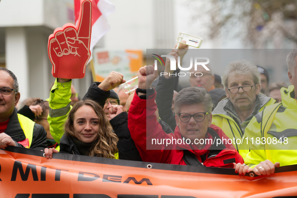 A general view of the demonstration at Harmonie Square in Rheydt, Germany, on December 3, 2024, during the rally demanding better pay for Za...